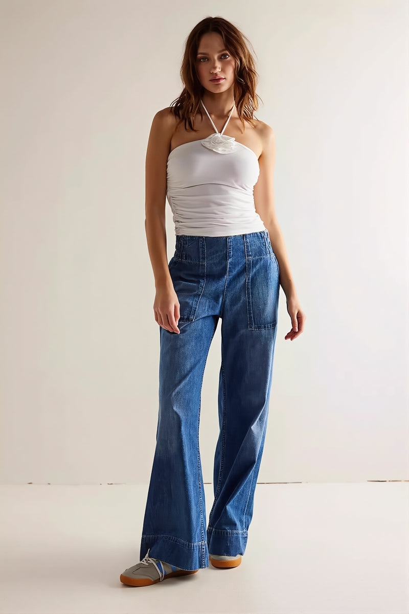 Low Rise Baggy Elastic Waist Slim Jeans