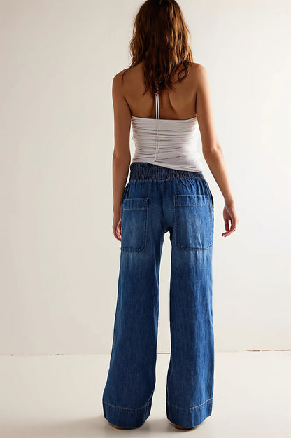 Low Rise Baggy Elastic Waist Slim Jeans