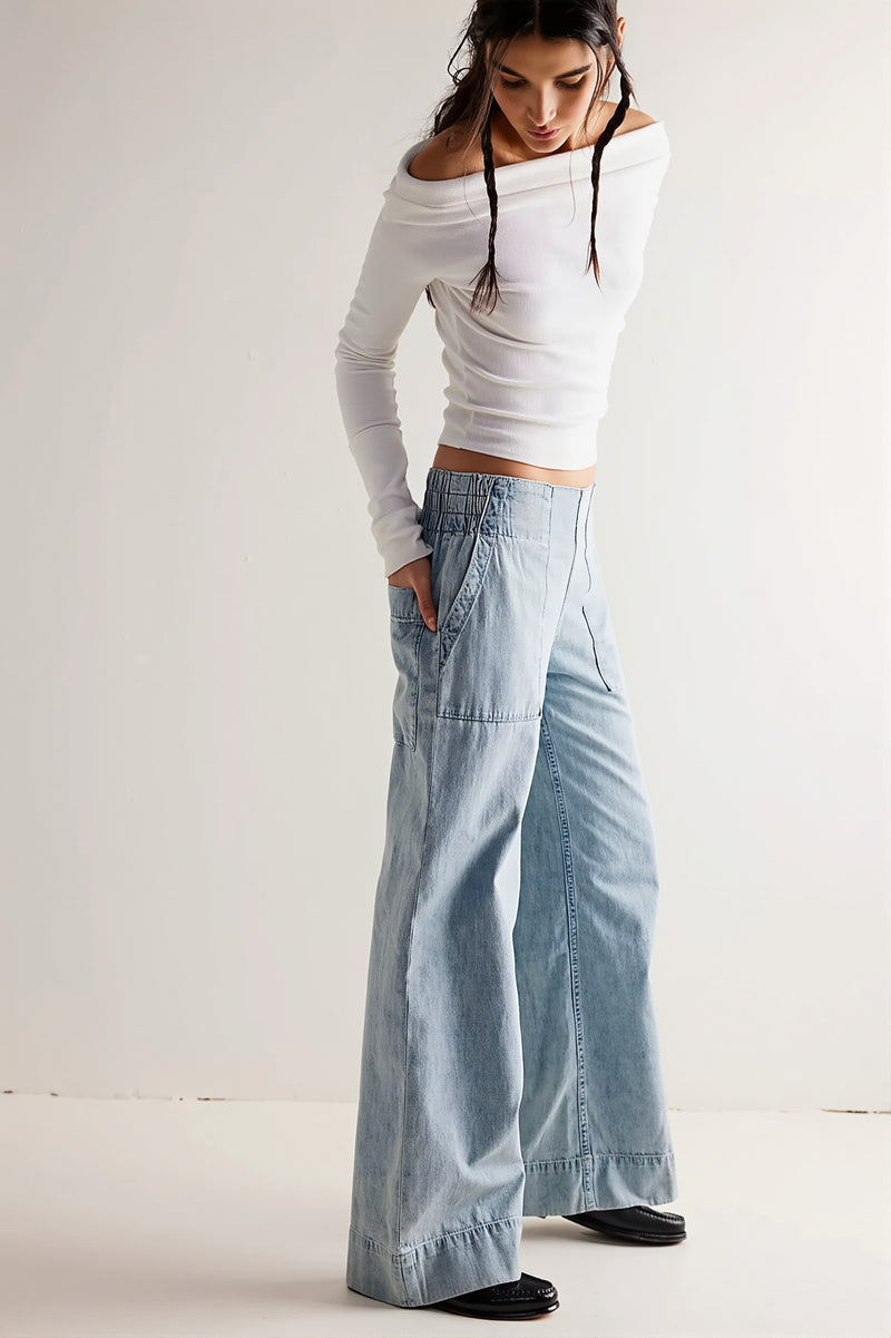 Low Rise Baggy Elastic Waist Slim Jeans