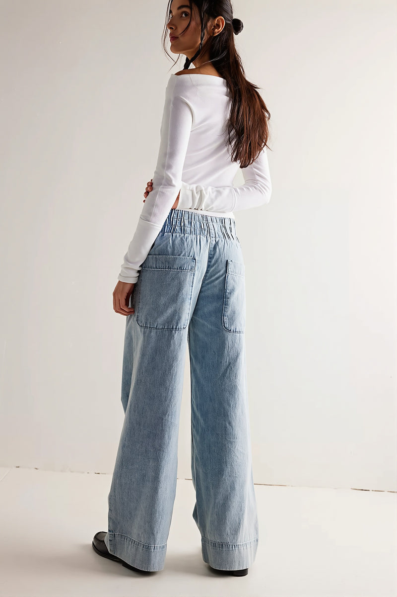 Low Rise Baggy Elastic Waist Slim Jeans