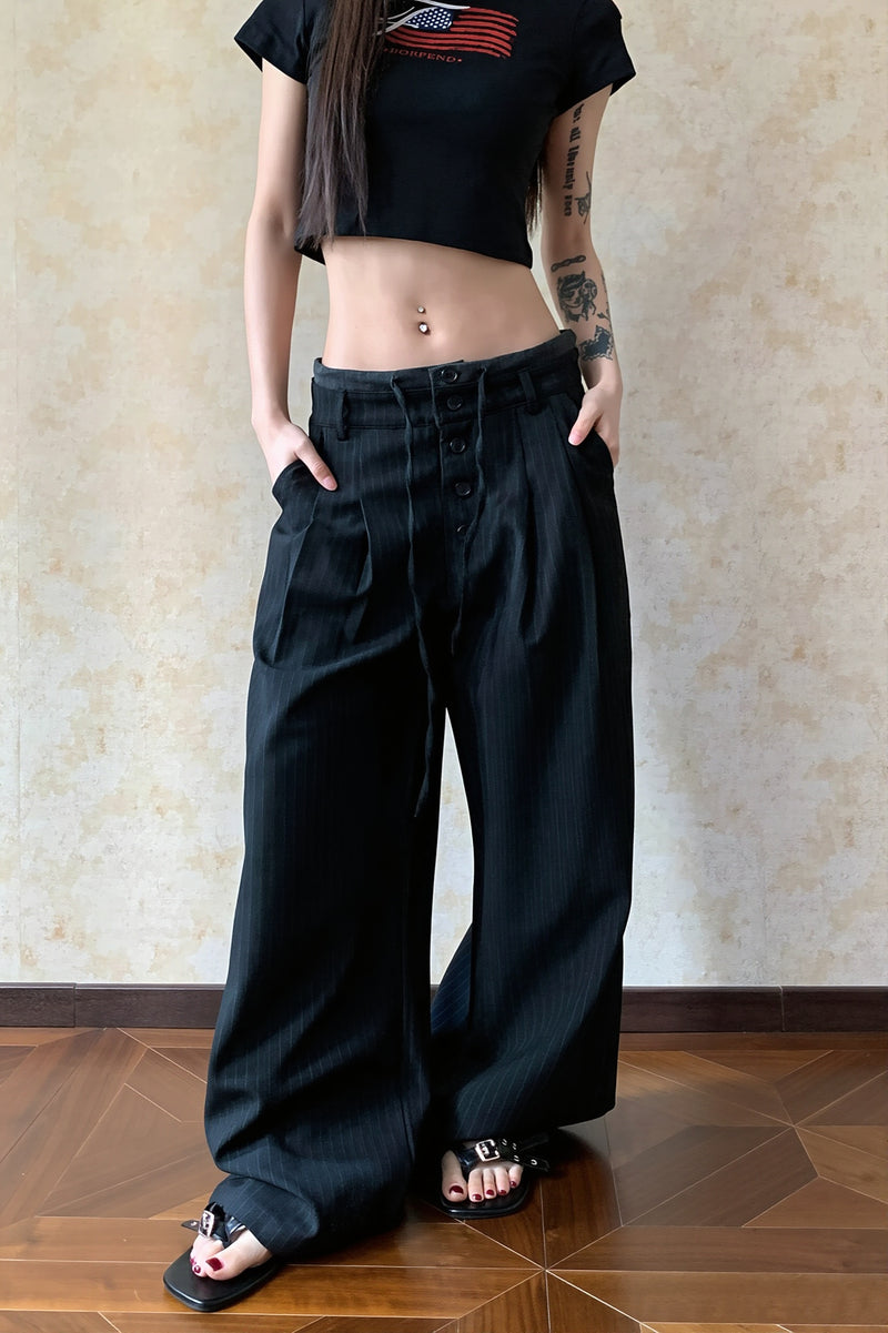 Low Rise Drawstring Wide Leg Pants