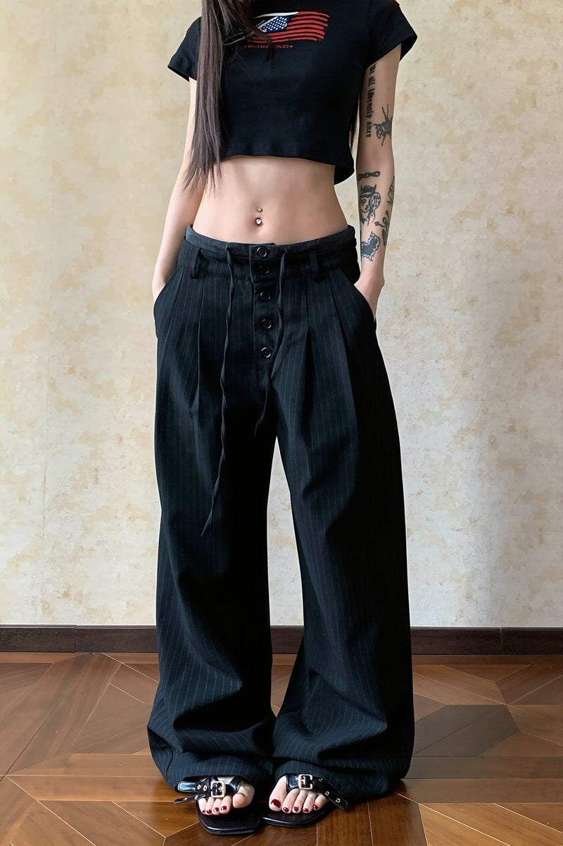 Low Rise Drawstring Wide Leg Pants