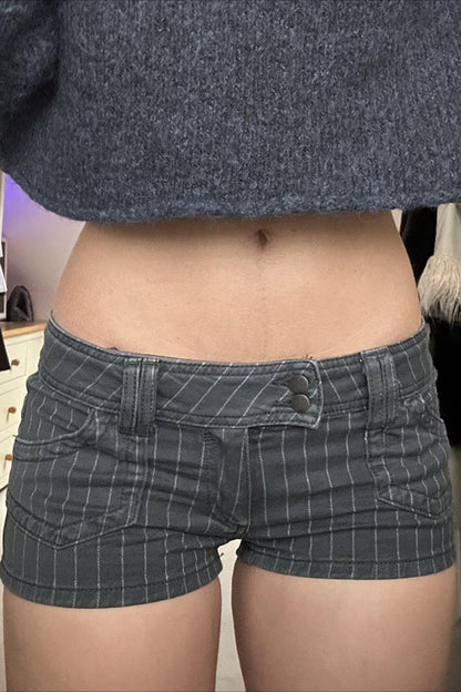 Low Waist Double Breasted Denim Shorts