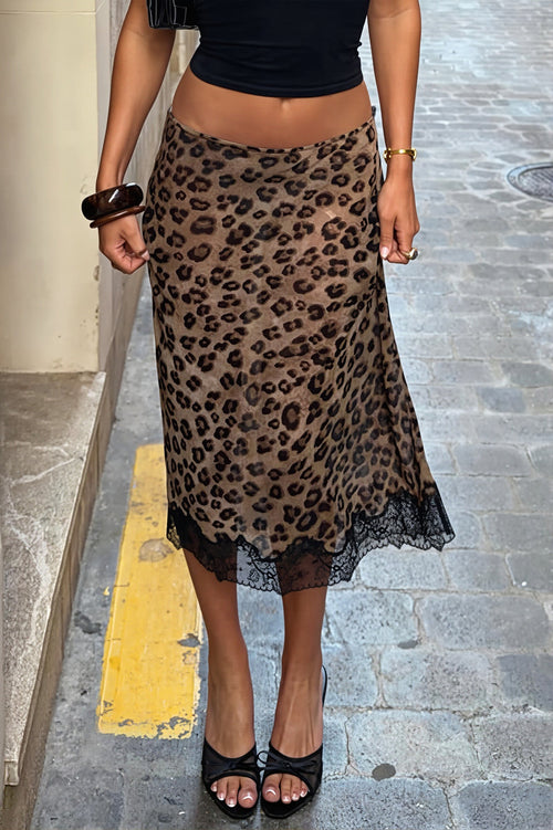 Low Waist Leopard Lace Mesh Skirt