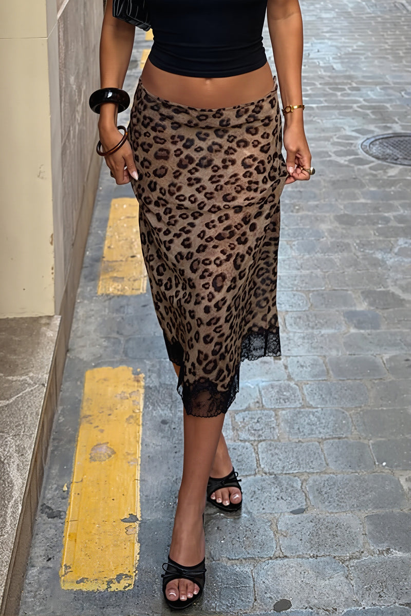 Low Waist Leopard Lace Mesh Skirt