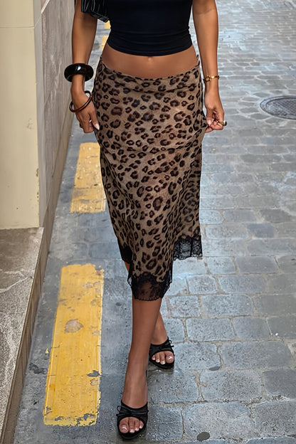 Low Waist Leopard Lace Mesh Skirt