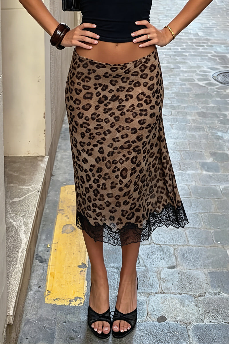 Low Waist Leopard Lace Mesh Skirt