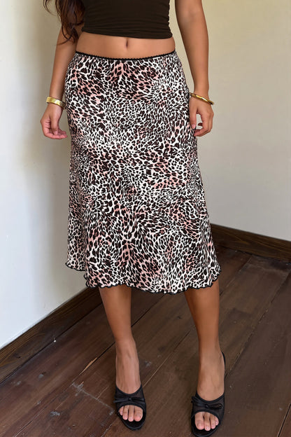 Low Waist Leopard Mesh Midi Skirt