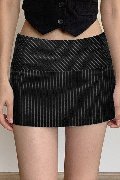 Low Waist Striped Zip Bodycon Mini Skirt