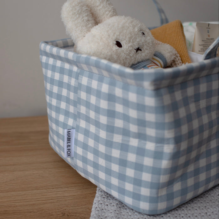 Mabel & Fox - Gingham Nappy Caddy - Blue - Mabel & Fox