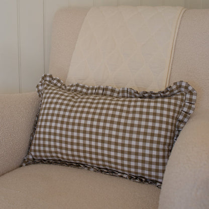 Mabel & Fox - Gingham Ruffle Cushion Cover - Olive Green