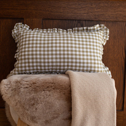 Mabel & Fox - Gingham Ruffle Cushion Cover - Olive Green