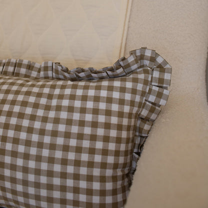 Mabel & Fox - Gingham Ruffle Cushion Cover - Olive Green