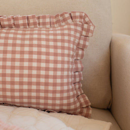 Mabel & Fox - Gingham Ruffle Cushion Cover - Pink