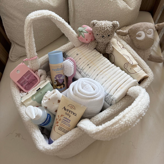 Mabel & Fox - Milk Nappy Caddy & Blush Gingham Wedge Bundle