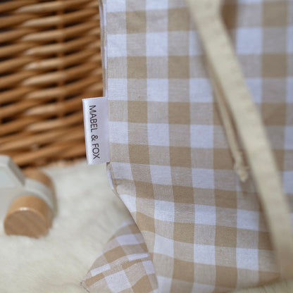 Mabel & Fox - Personalised Beige Gingham Mini Gift Sack - Velvet Bow