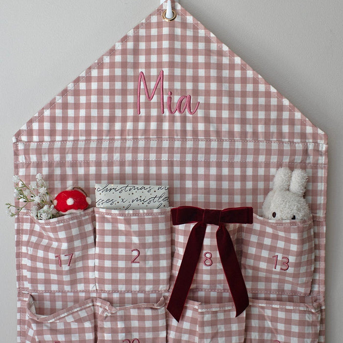 Mabel & Fox - Personalised Pink Gingham Advent Calendar - Embroidered