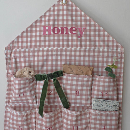 Mabel & Fox - Personalised Pink Gingham Advent Calendar - Embroidered