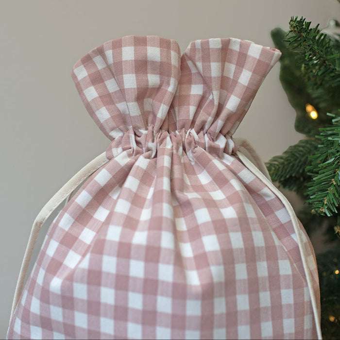 Mabel & Fox - Personalised Pink Gingham Mini Gift Sack - Velvet Bow