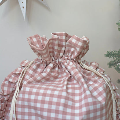 Mabel & Fox - Personalised Pink Gingham Ruffle Gift Sack - Embroidered