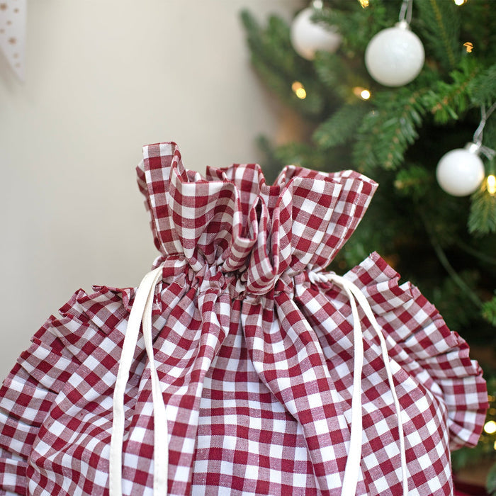 Mabel & Fox - Personalised Red Gingham Ruffle Gift Sack - Velvet Bow