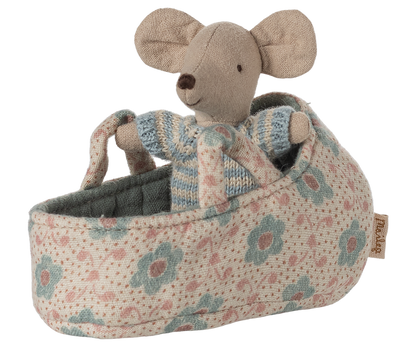 Maileg - Baby Mouse in Carry Cot - Blue
