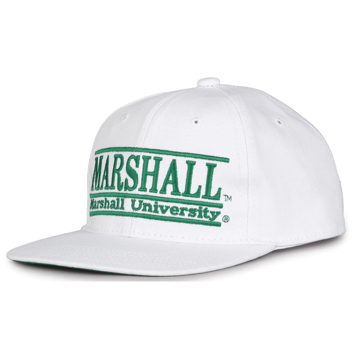 Marshall Retro Bar snapback hat in white, angled view