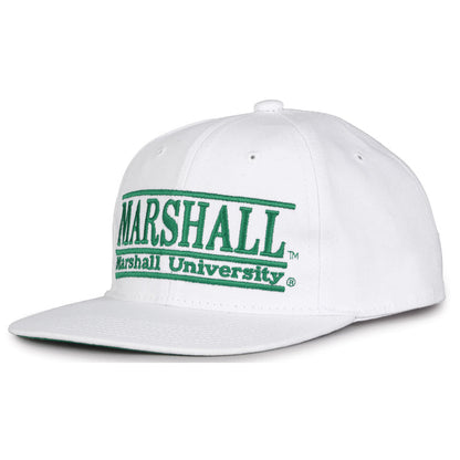 Marshall Retro Bar snapback hat in white, angled view