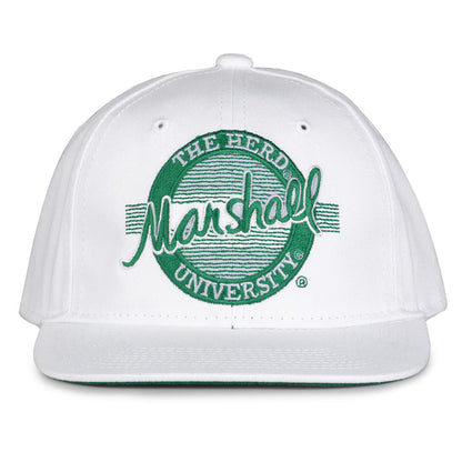 Marshall Retro Circle snapback hat in white, front view