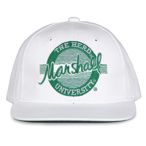Marshall Retro Circle snapback hat in white, front view
