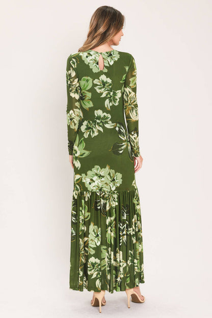 Martini Olive Long Sleeve Mesh Maxi Dress