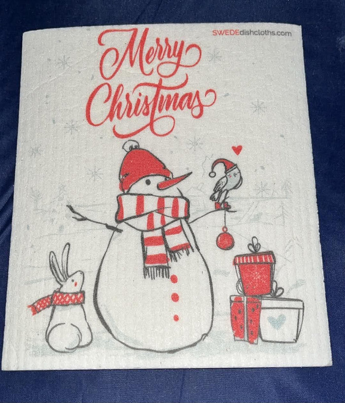 Merry Christmas Snowman Swedish Towel