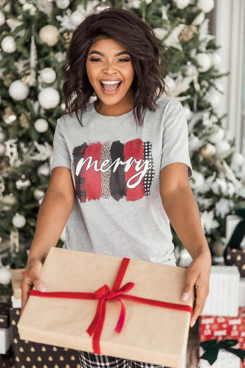 Merry Stripes Graphic Athletic Heather Tee