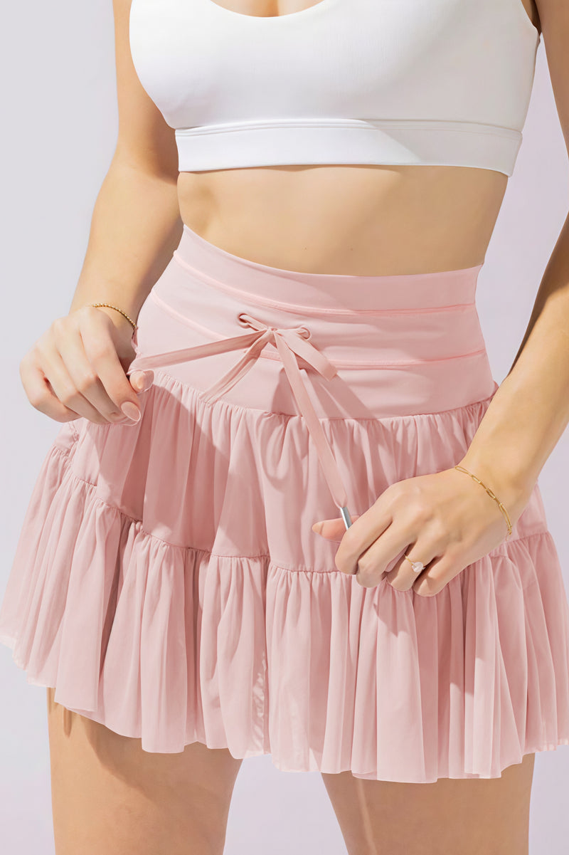 Mesh High Waist Lace Pleated Mini Skirt