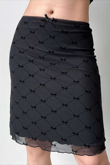 Mesh Plaid Bow Wrap Skirt