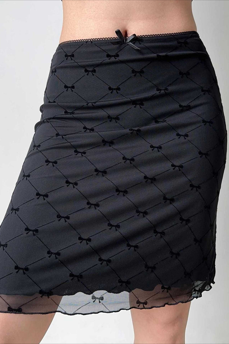 Mesh Plaid Bow Wrap Skirt