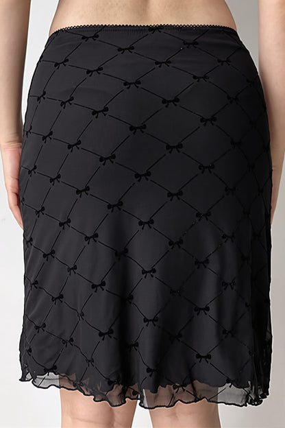 Mesh Plaid Bow Wrap Skirt