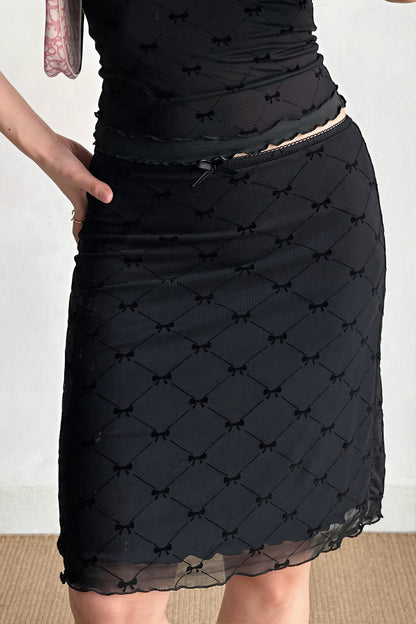 Mesh Plaid Bow Wrap Skirt