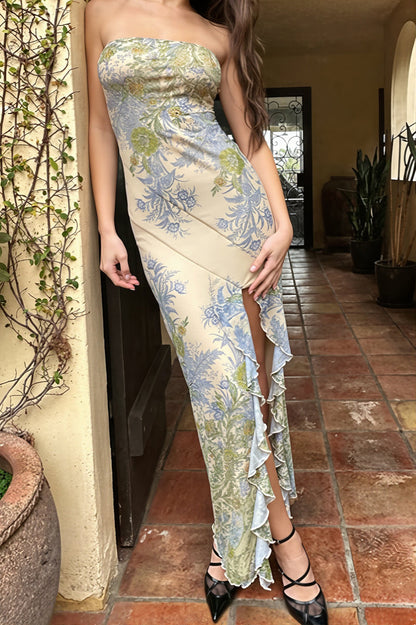 Mesh Print Split Bodycon Maxi dress