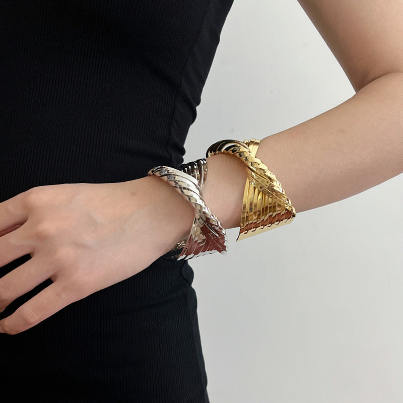 Metal Cross Wrap Irregular Open Bracelet