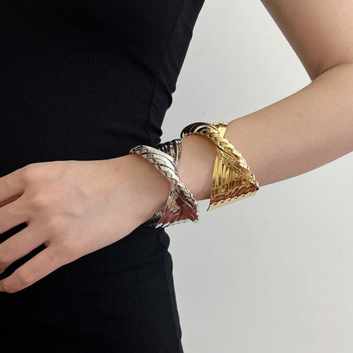 Metal Cross Wrap Irregular Open Bracelet