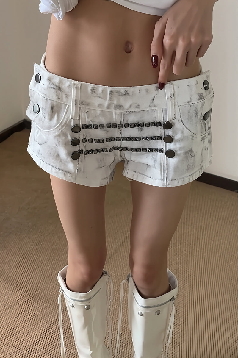 Metal Detail Low Rise Denim Shorts