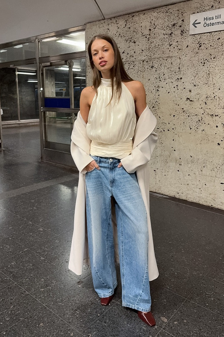 Metallic Halter Asymmetrical Tank Top