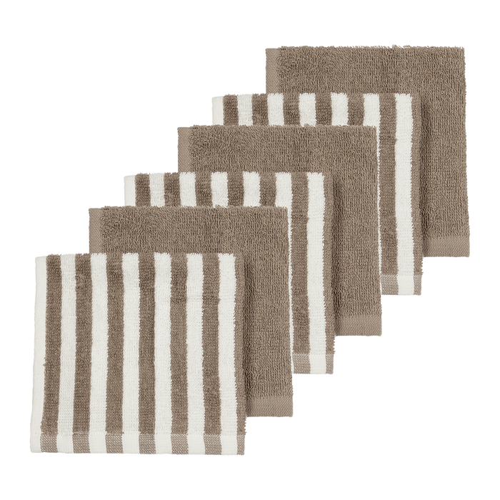 Meyco - Facecloths Terry Jacquard - Fat Stripe Taupe (6 Pack)