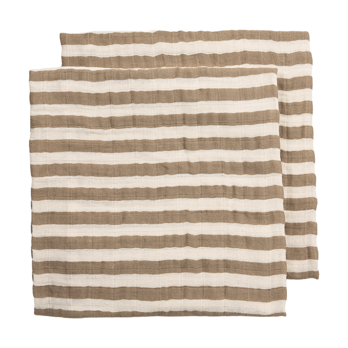 Meyco - Muslin Cloths - Taupe Stripe (2 Pack) 70x70cm - Mabel & Fox