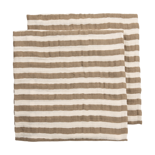 Meyco - Muslin Cloths - Taupe Stripe (2 Pack) 70x70cm - Mabel & Fox