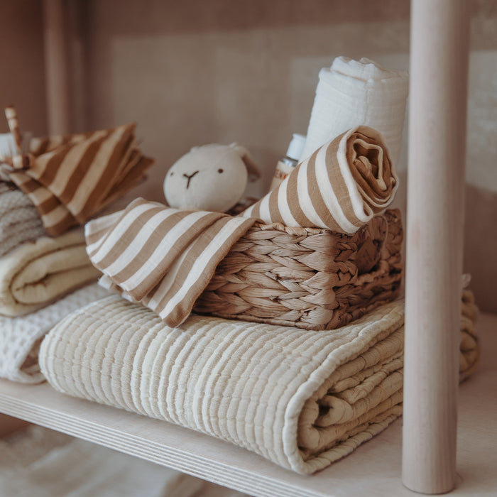 Meyco - Muslin Cloths - Taupe Stripe (2 Pack) 70x70cm - Mabel & Fox