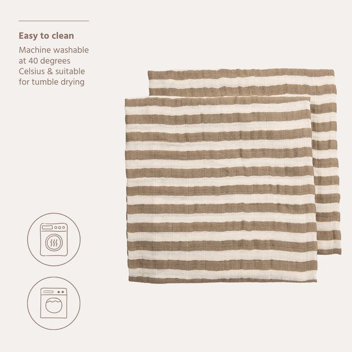 Meyco - Muslin Cloths - Taupe Stripe (2 Pack) 70x70cm - Mabel & Fox