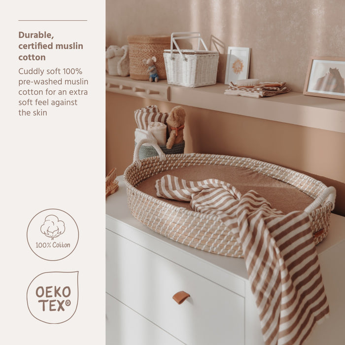 Meyco - Muslin Cloths - Taupe Stripe (2 Pack) 70x70cm - Mabel & Fox