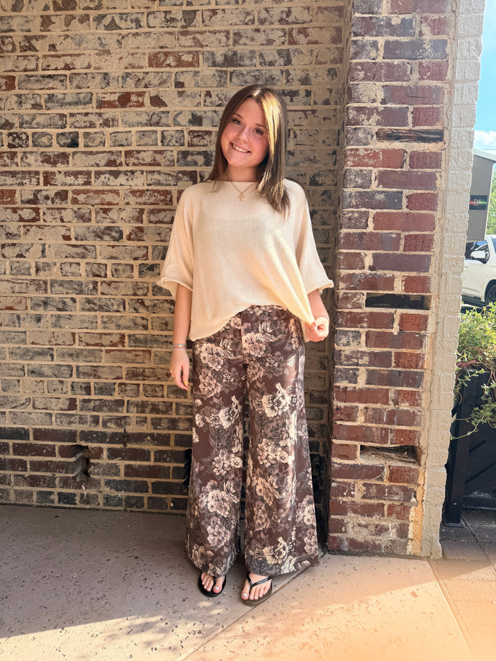 Midnight Margaritas Brown Floral Print Pants
